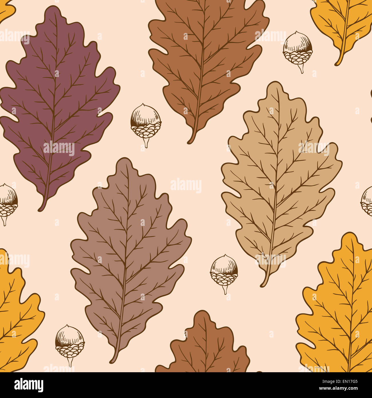 Seamless pattern with autumn oak leaves and acorns Stock Photo - Alamy