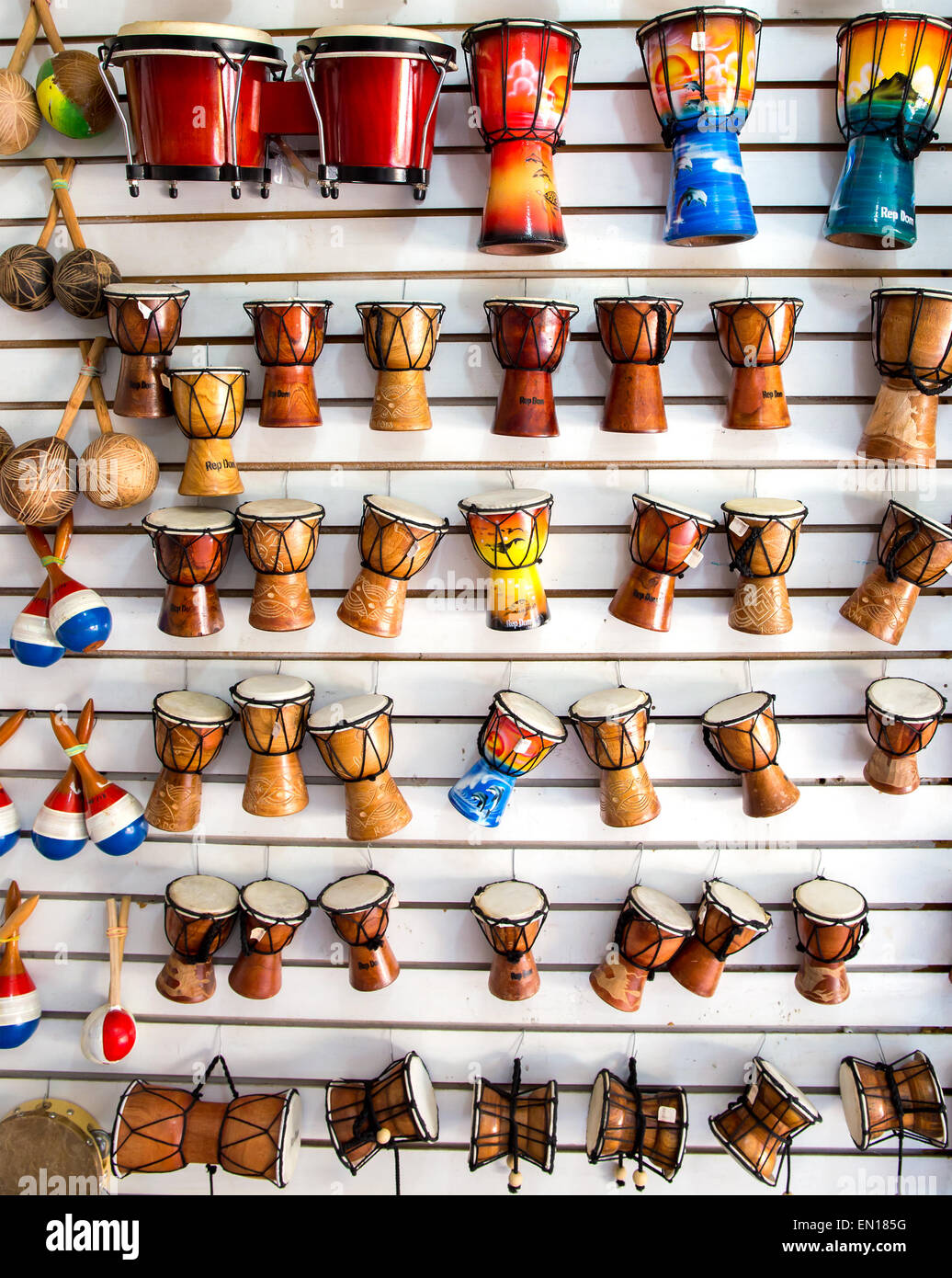 Caribbean music instruments in Dominican Republic tourist shop Stock Photo