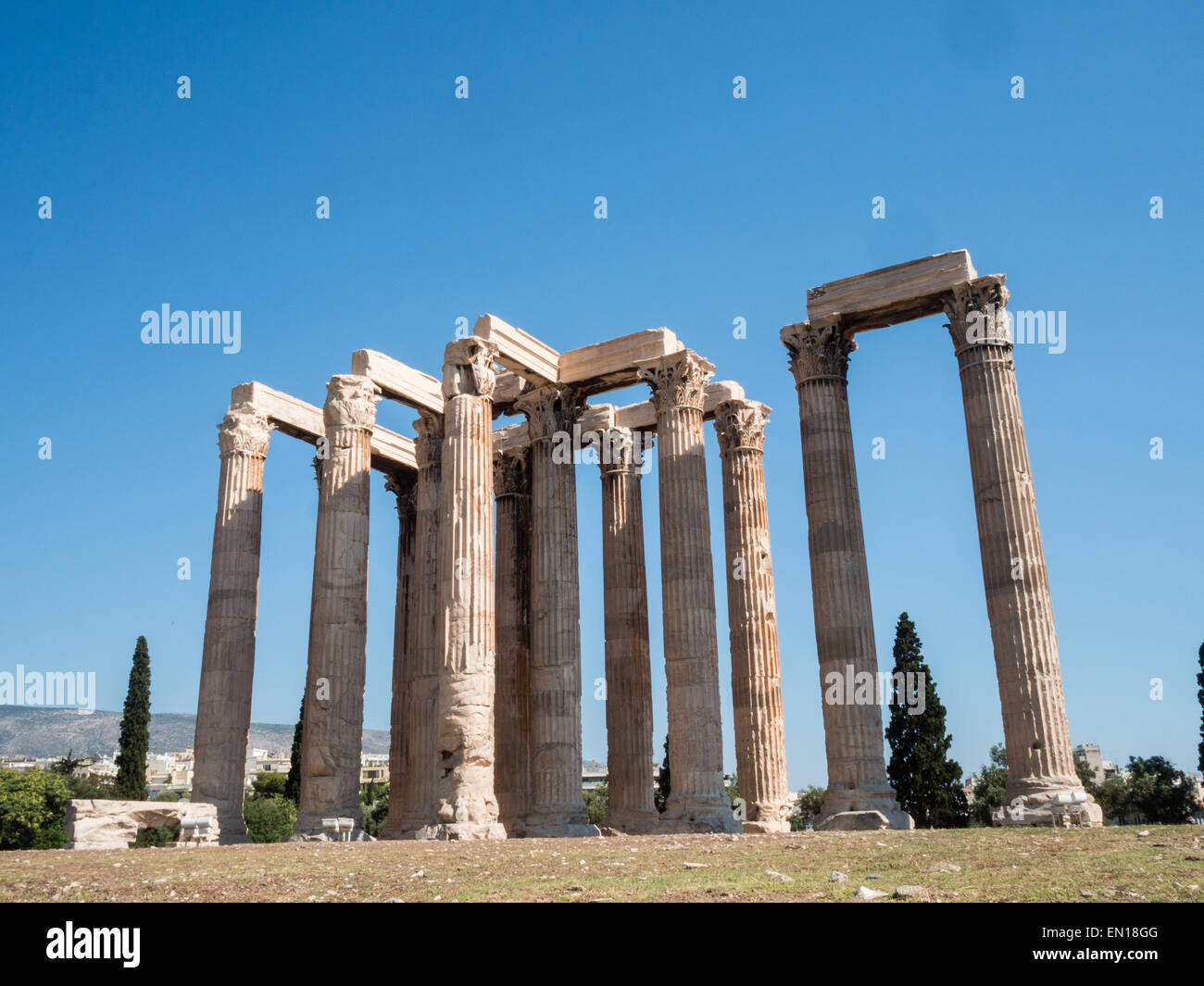 General view of the Olympian Zeus temple ruins in Athens Stock Photo ...