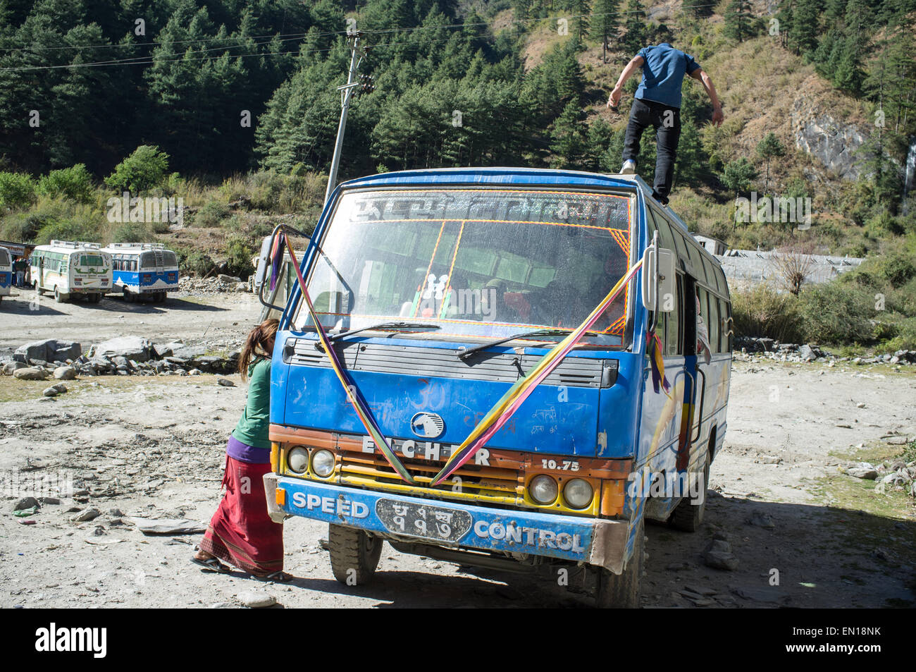 Bus driving narrow road in hi-res stock photography and images - Alamy