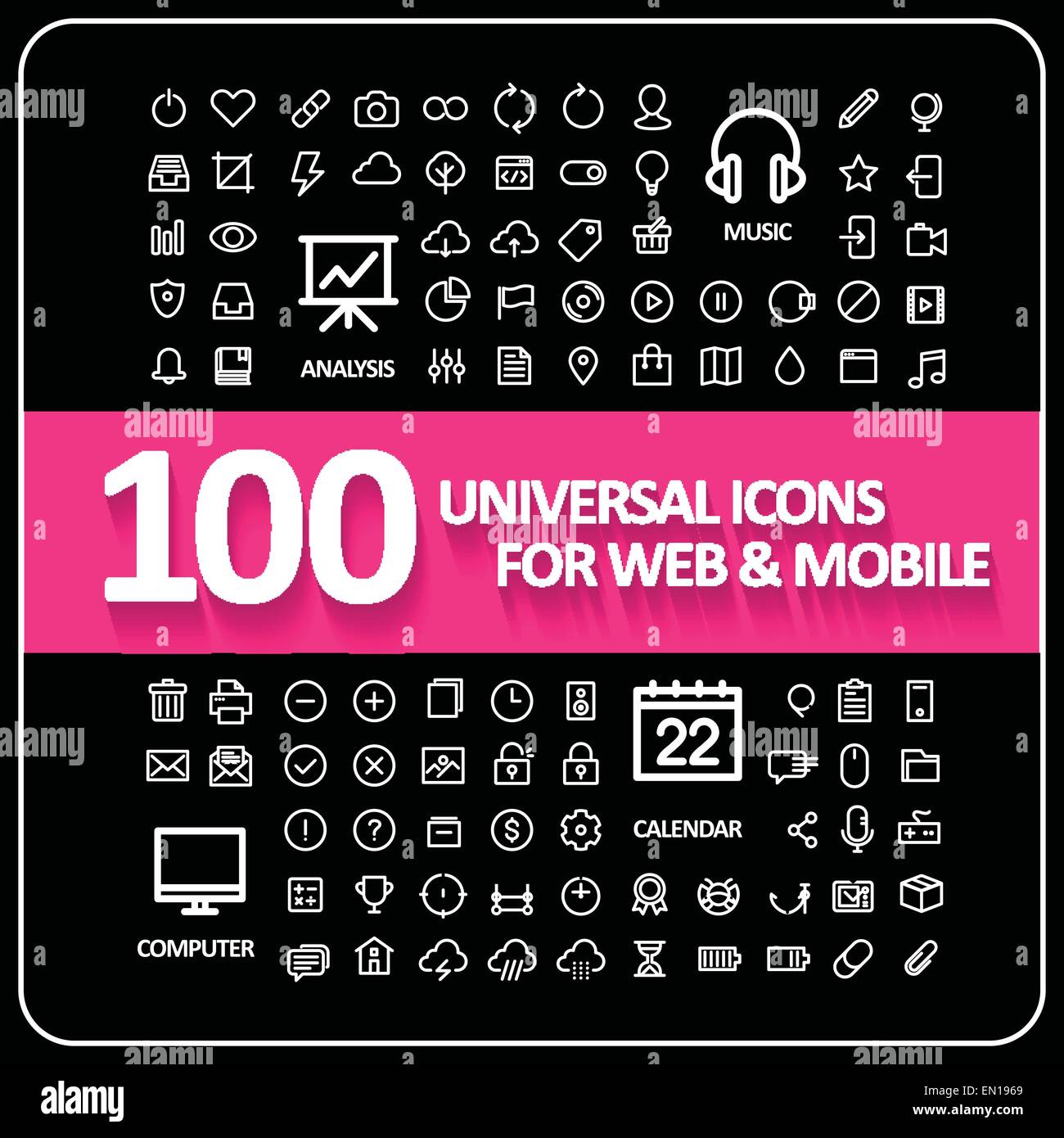 attractive 100 universal icons set for website and mobile Stock Vector