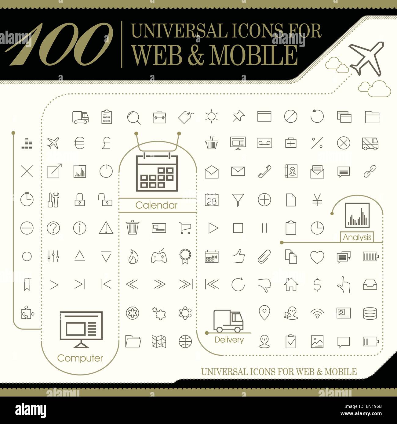 attractive 100 universal icons set for website and mobile Stock Vector