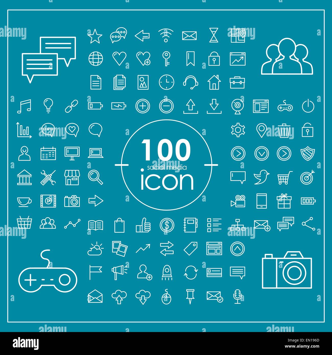 100 social media icons set over blue background Stock Vector Image ...