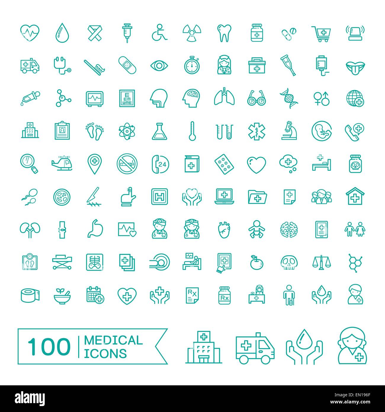 100 medical icons set over white background Stock Vector