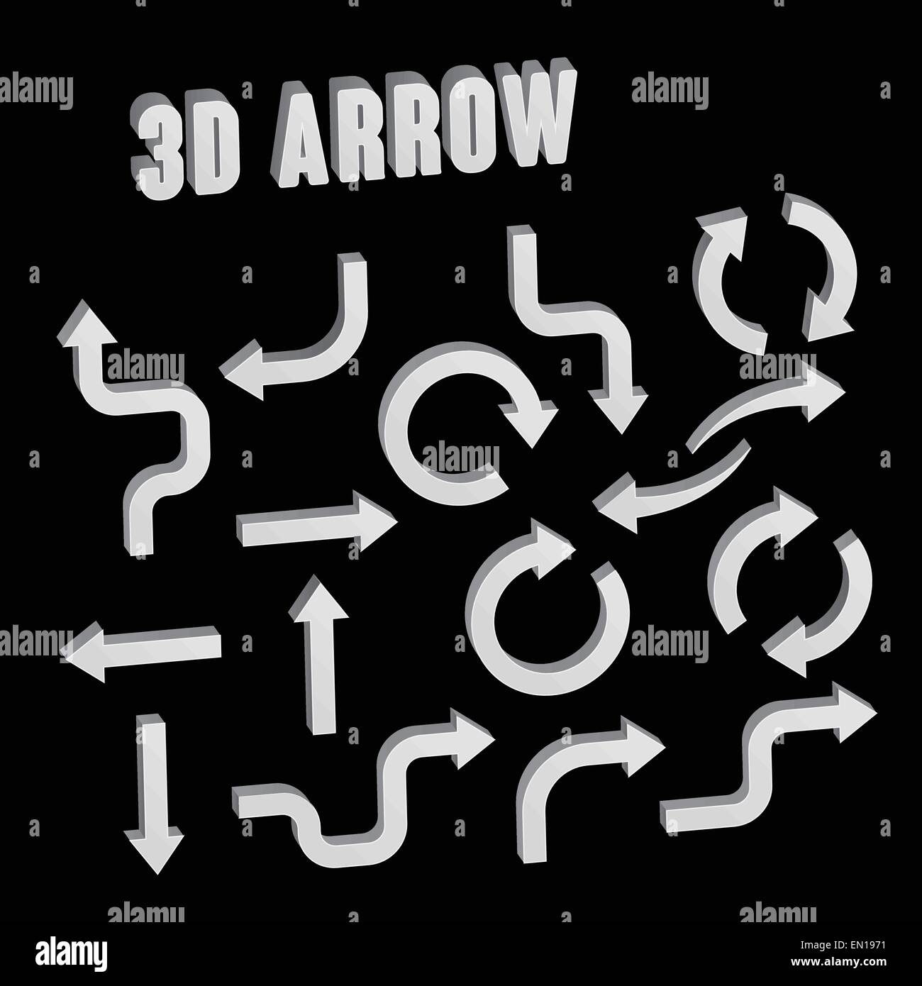 3d white arrows set collection over black background Stock Vector Image ...