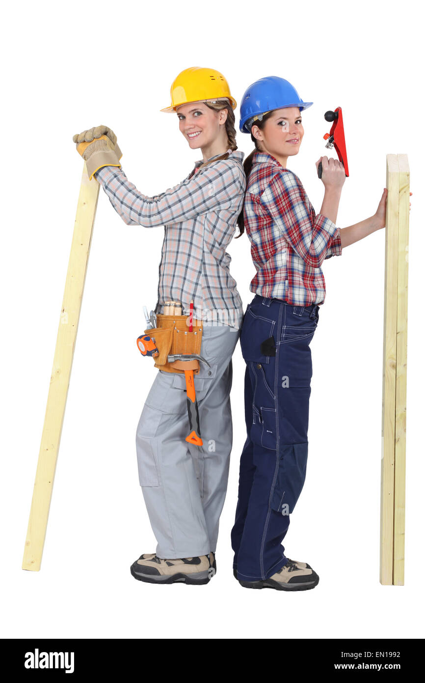 Two female carpenters Stock Photo