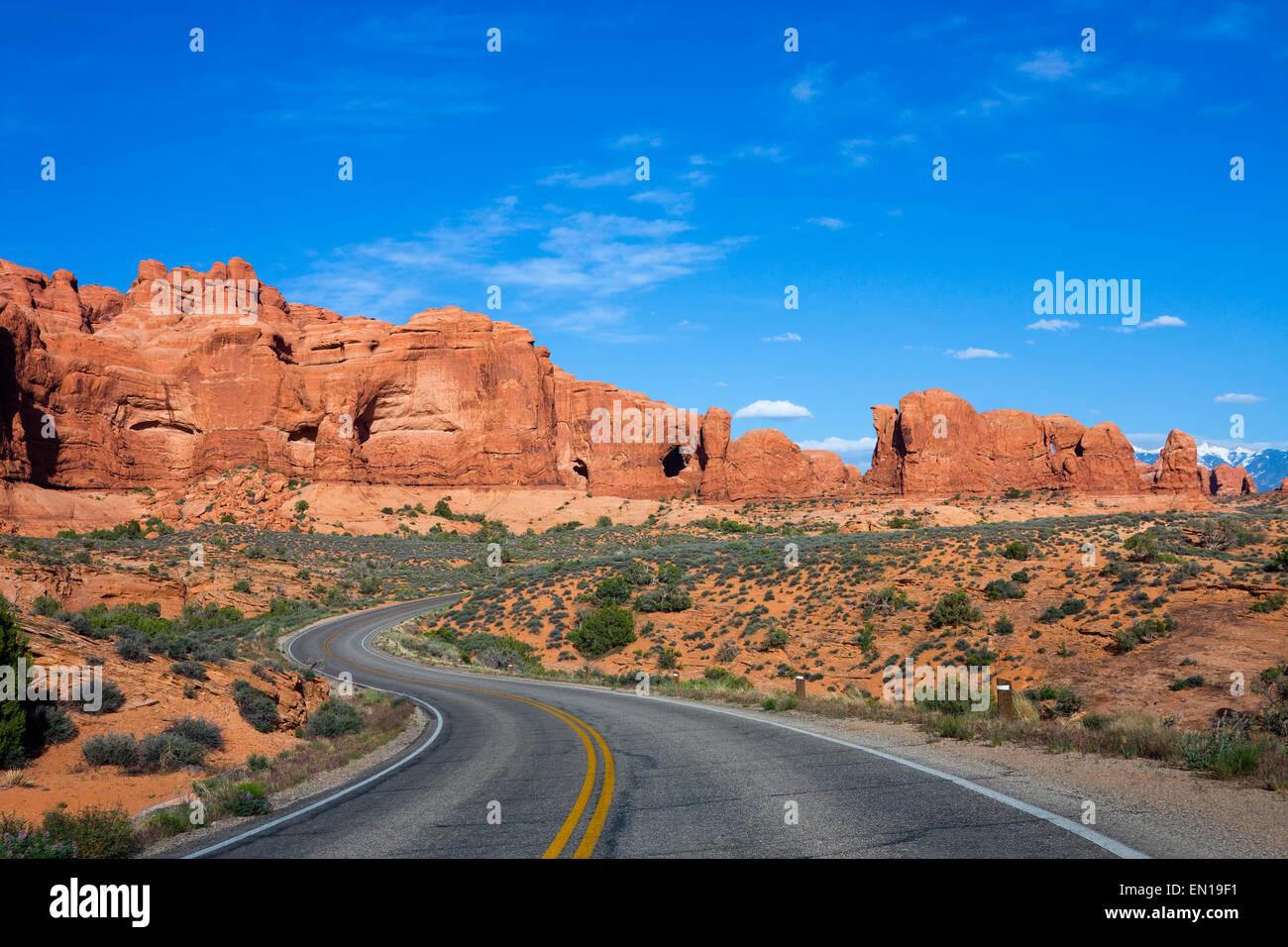 Winding road at Arches National Park, Utah Stock Photo