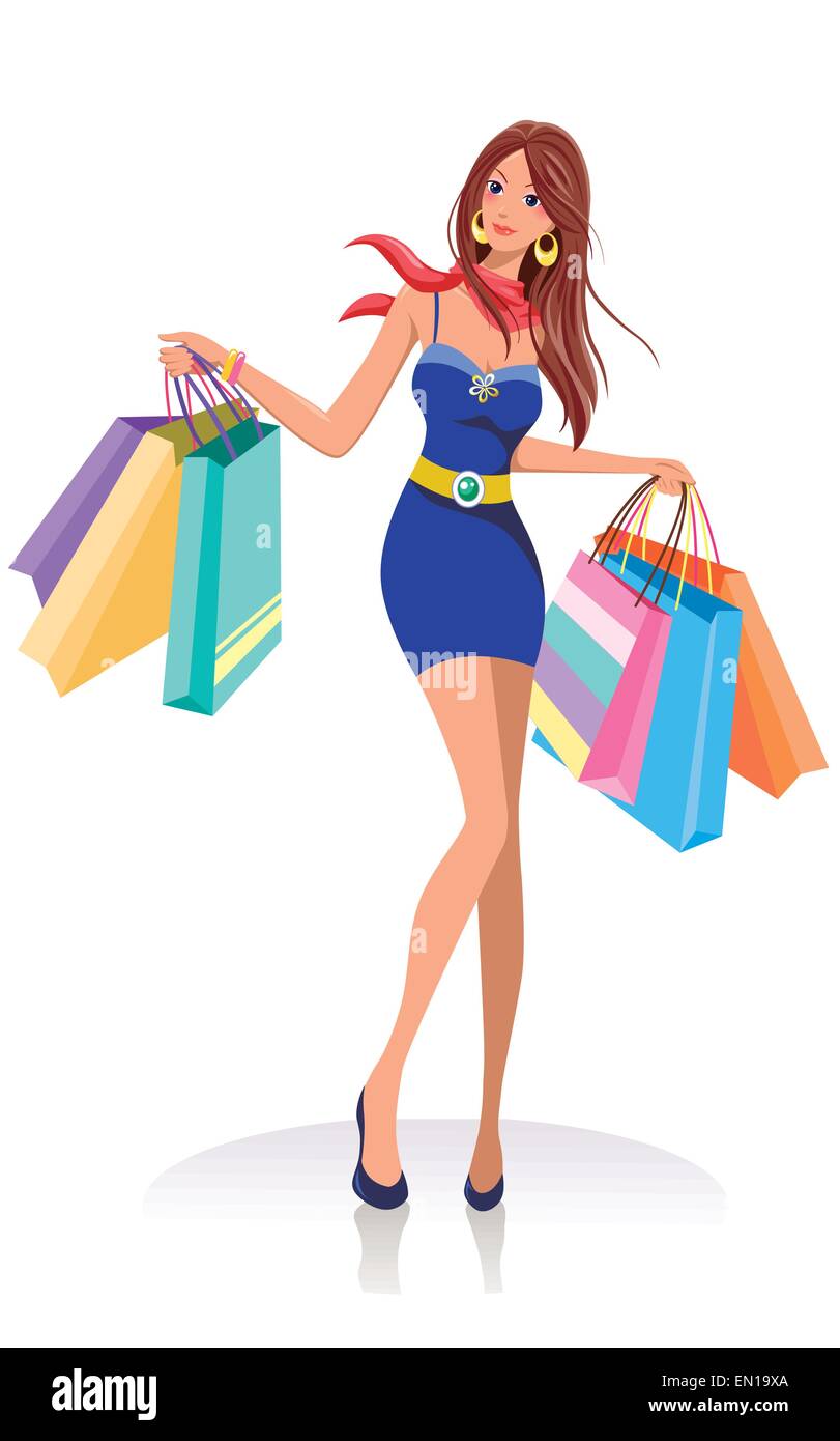 young fashion girl with shopping bags over white background Stock Vector  Image & Art - Alamy