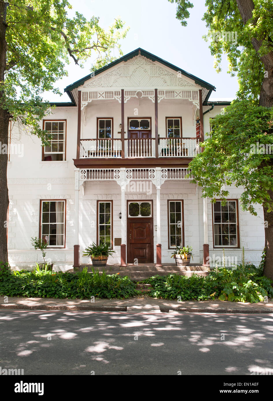 Saxenhof (formerly also known as Neethling House) a 19th century Georgian style house at 159 Dorp Street Stellenbosch. Stock Photo