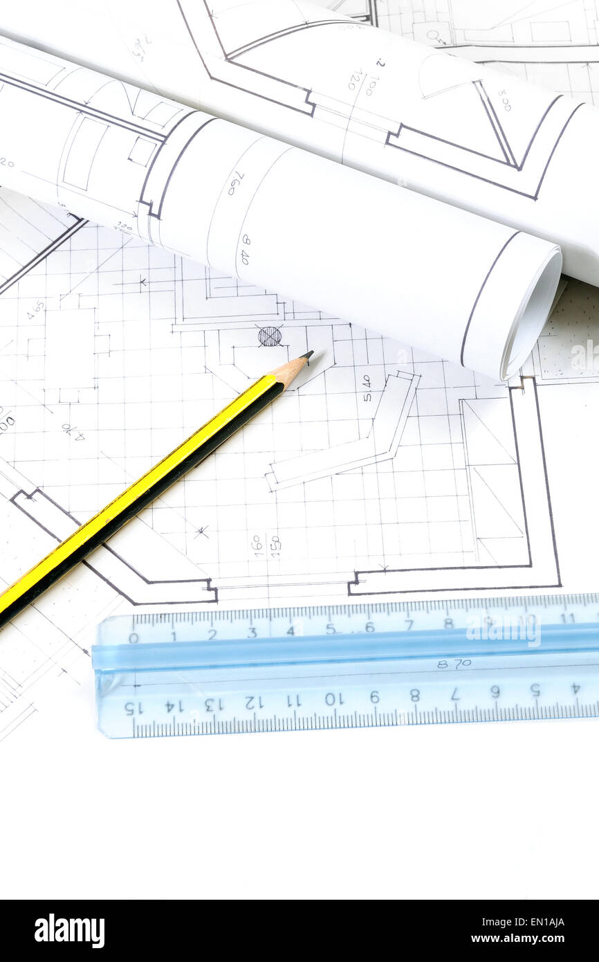 Vertical image color tables of a project for residential home - Stock Image