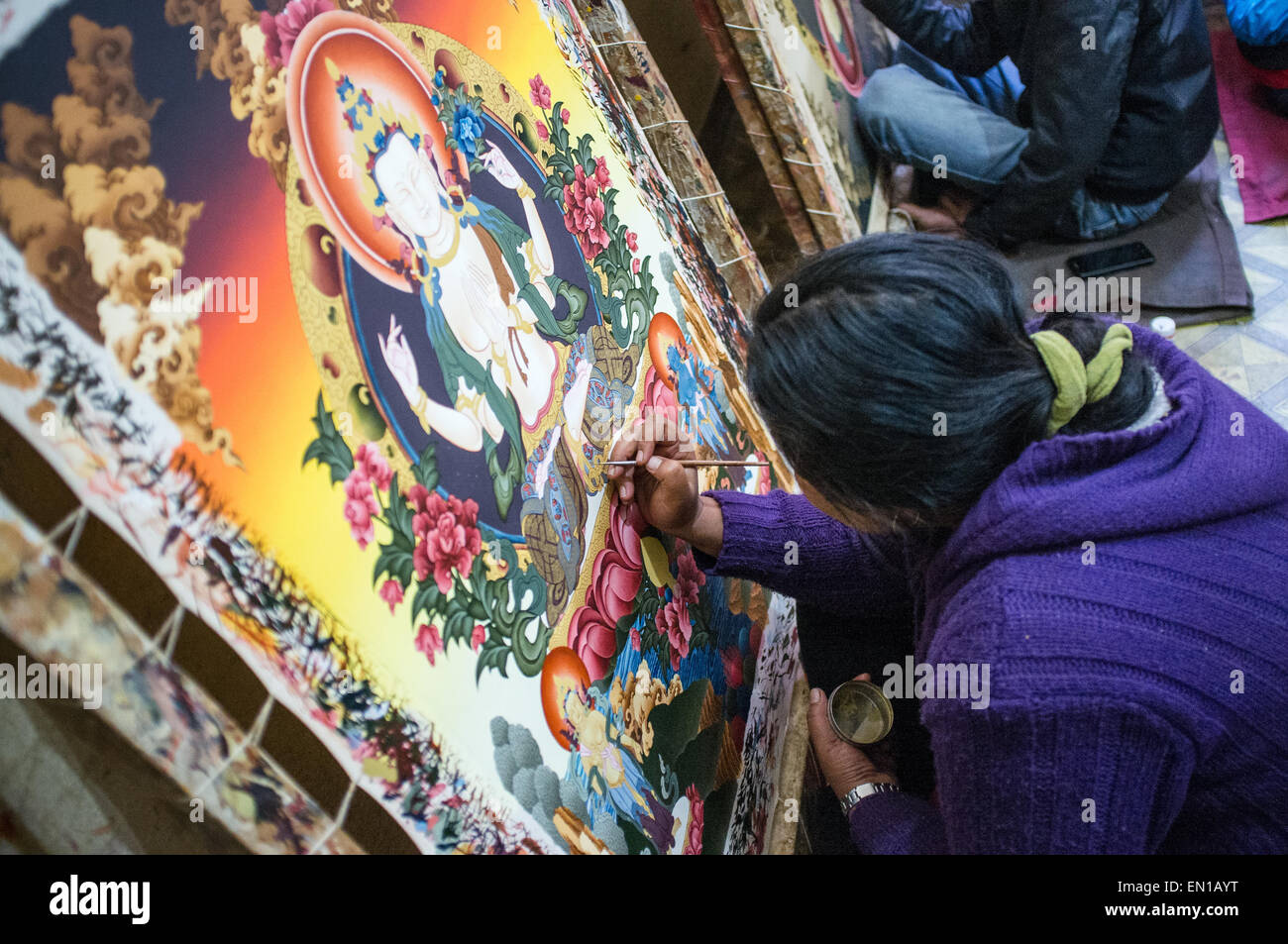 School painting mantras, Kathmandu, Nepal Stock Photo Alamy