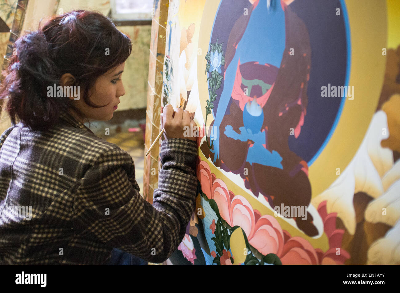 School painting mantras, Kathmandu, Nepal Stock Photo Alamy