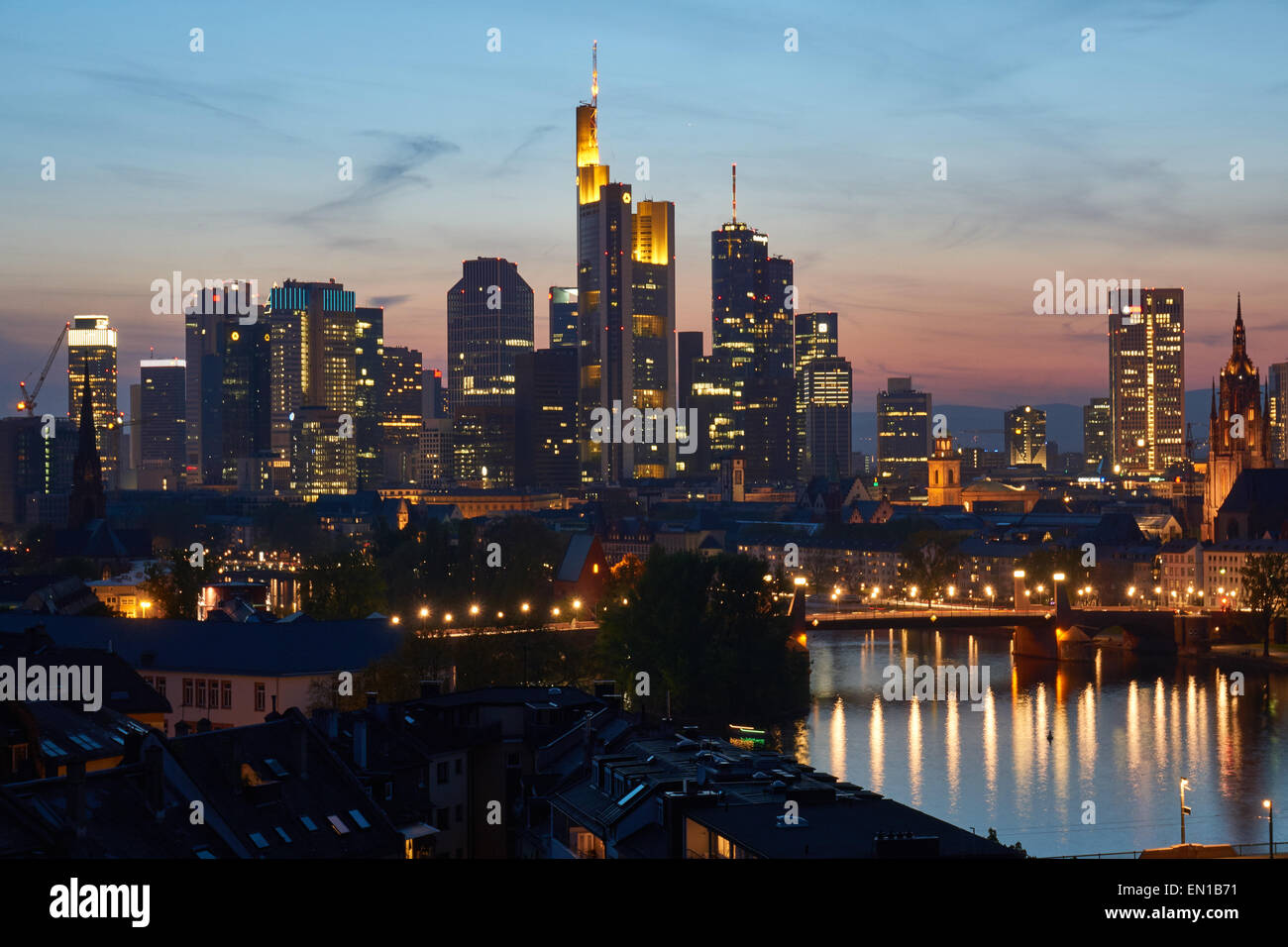 Frankfurt am Main Skyline at sunset Stock Photo Alamy