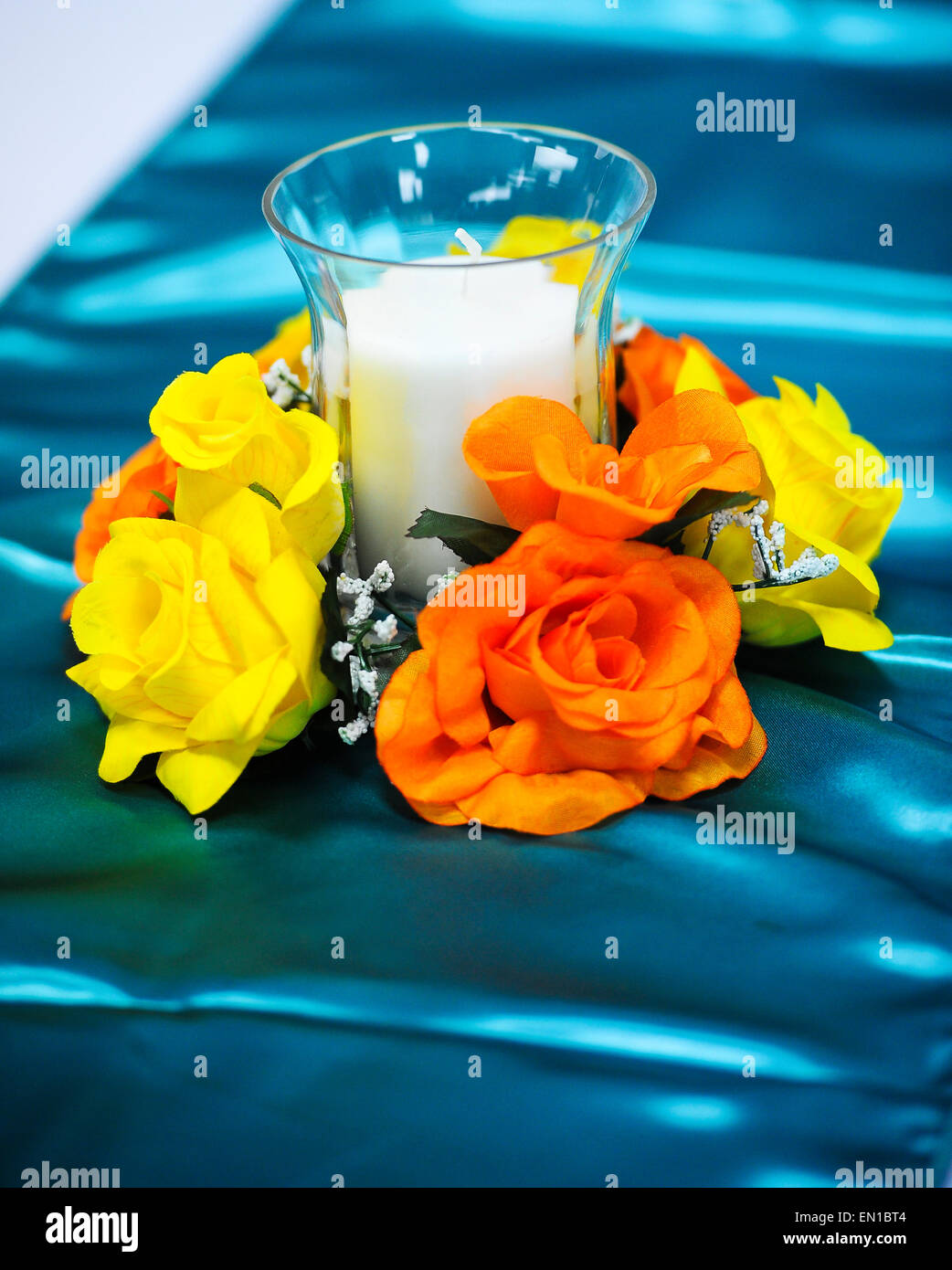 blue and yellow wedding decor