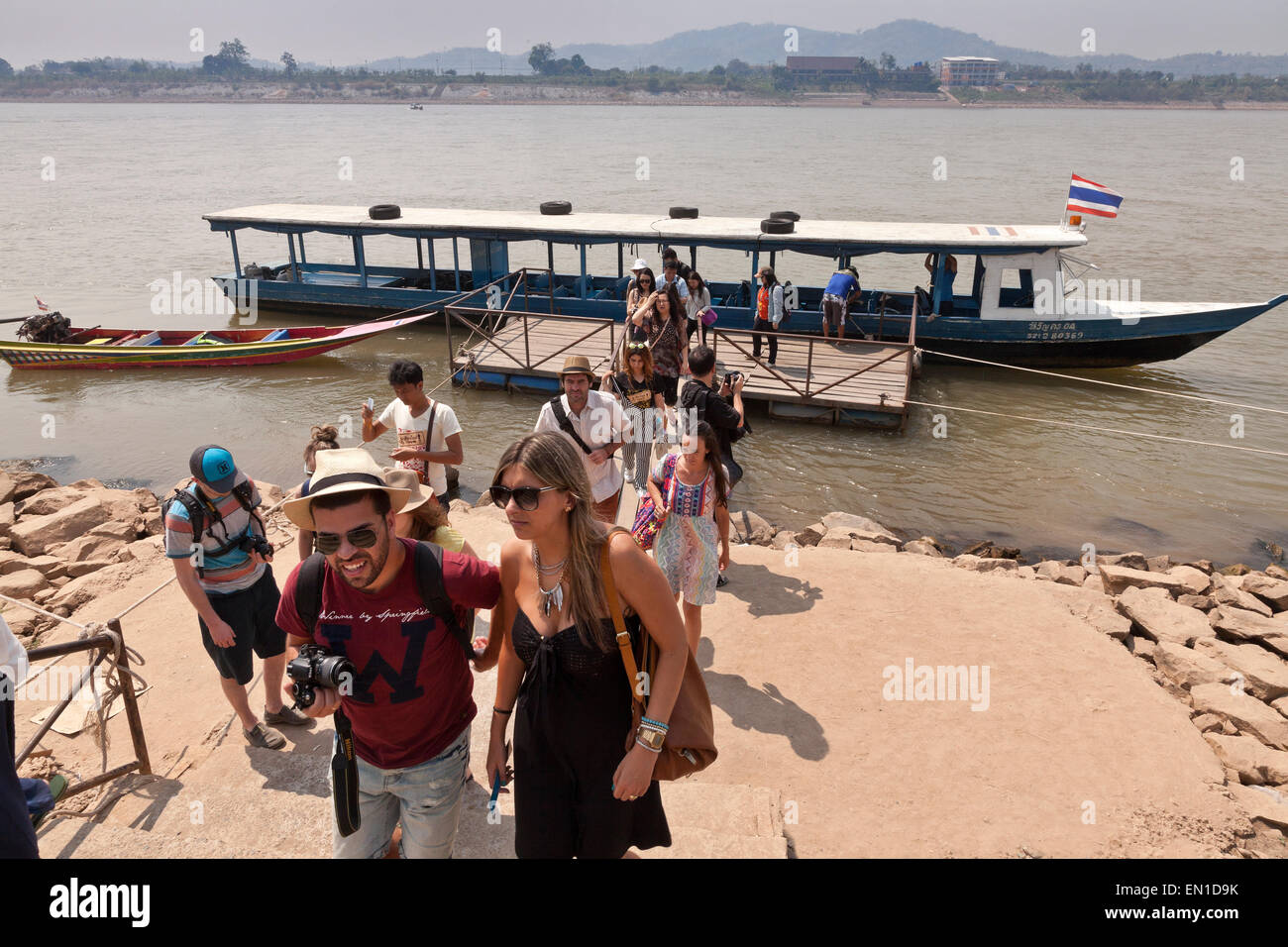Don Sao island, Laos, The Golden Triangle, between Thailand, Myanmar and Laos. Historically a drug trading area. Tourists Stock Photo