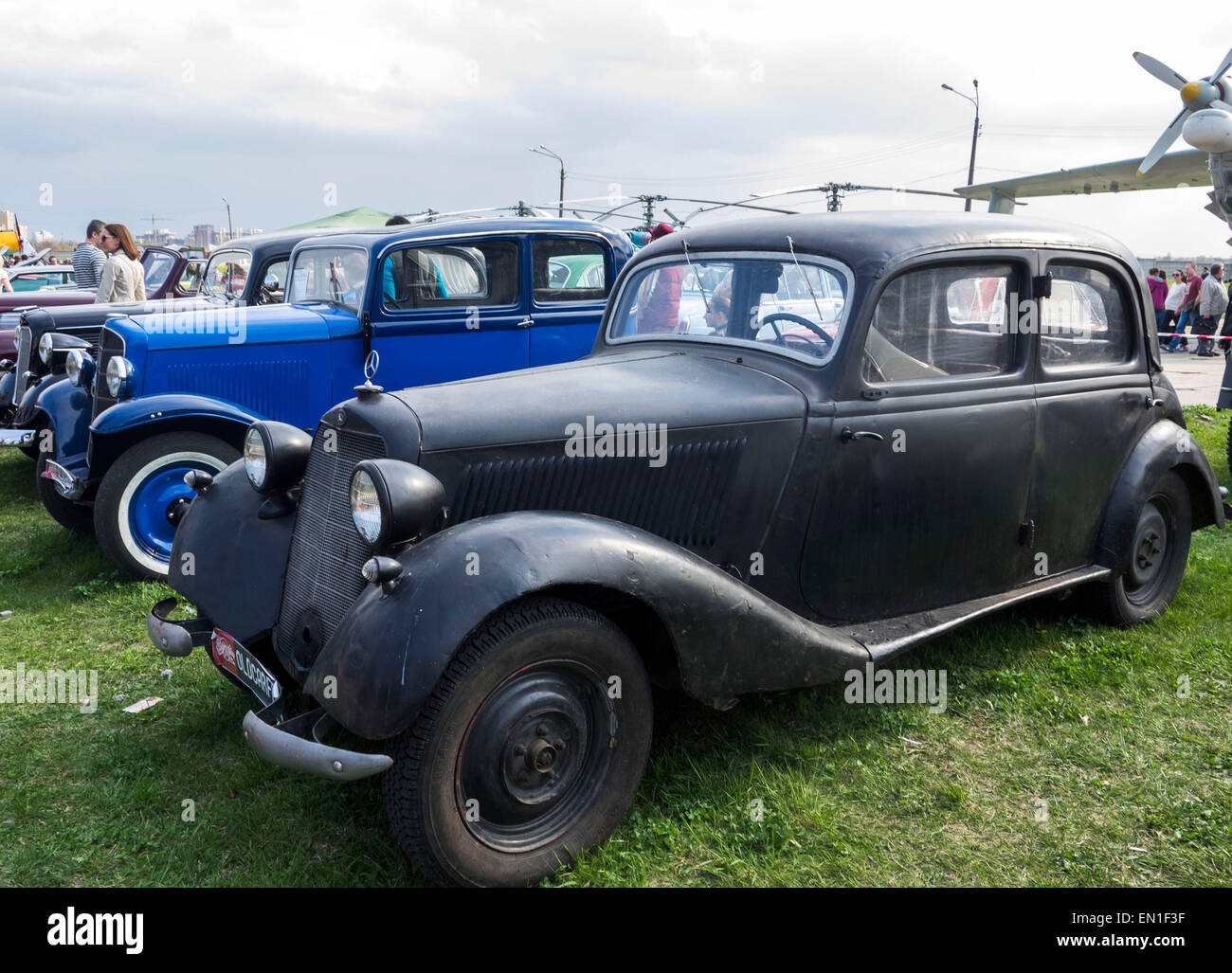 Mercedes, 1937 -- The Retro OldCarFest is the biggest retro cars festival held in Kiev, and covers the State Aviation Museum grounds. More than 300 cars are involved into this project and more than 20 thousand visitors are expected to attend. Stock Photo