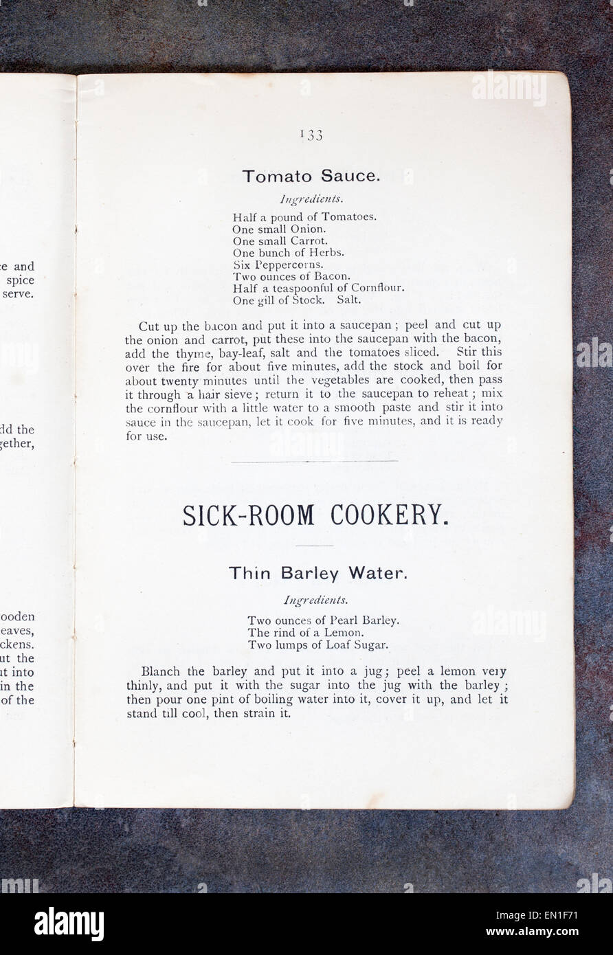 Sick Room Cookery from Plain Cookery Recipes Book by Mrs Charles Clarke for the National Training School for Cookery Stock Photo