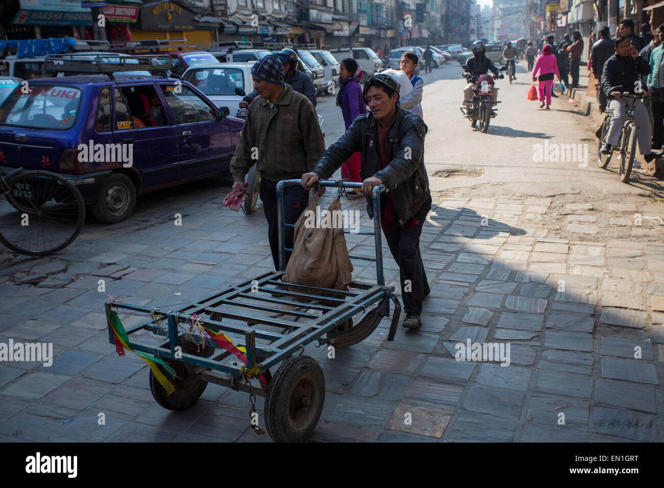 Man Pushes Dolly in Kathmandu, Nepal Stock Photo Alamy