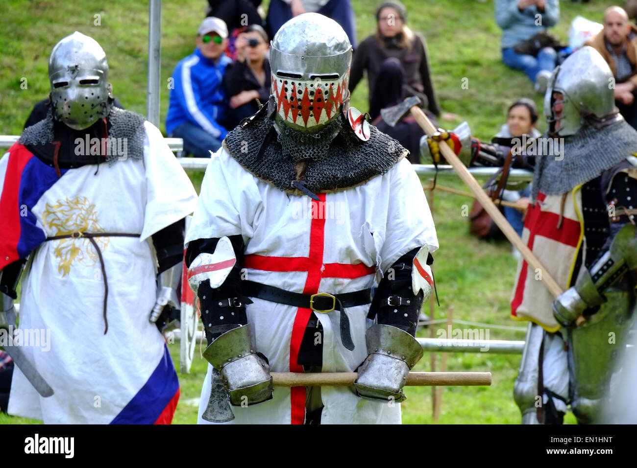 London, UK. 25th Apr, 2015. A tournament of medieval combat. In a  full-contact, armoured,competition, knights from around the globe compete  to be crowned the first London Champion. Credit: Rachel Megawhat/Alamy Live  News