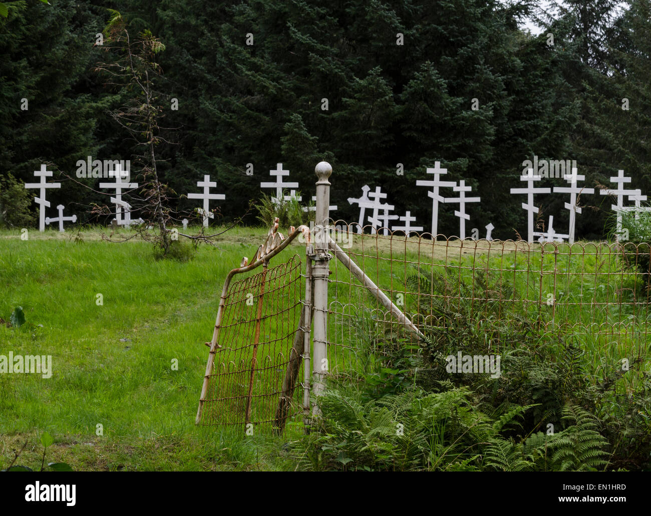 Russian Orthodox Cemetery, Cordova, Alaska Stock Photo