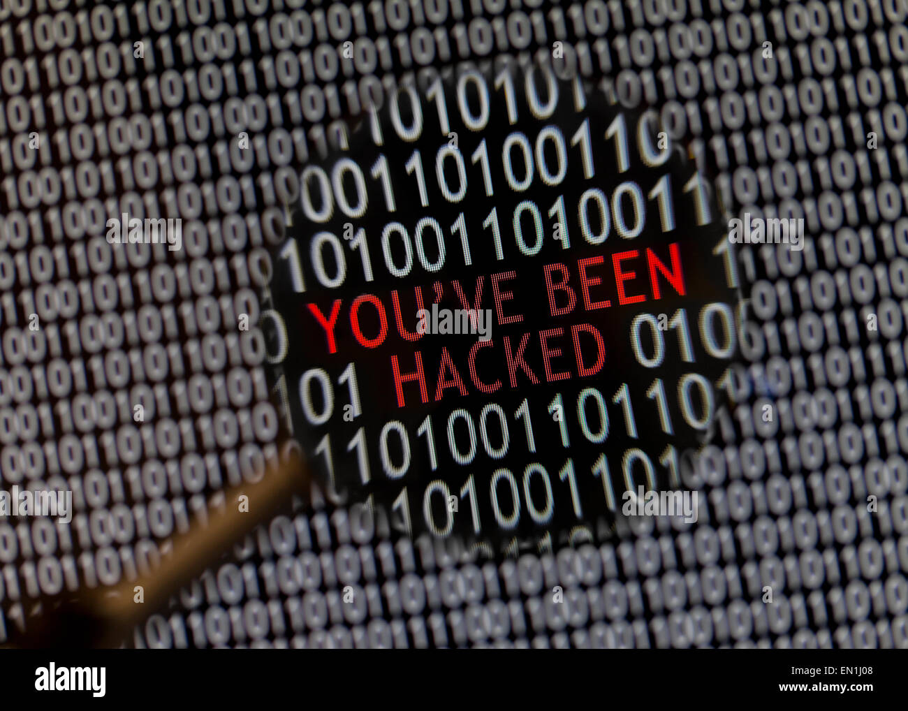 Hacked message on computer screen Stock Photo