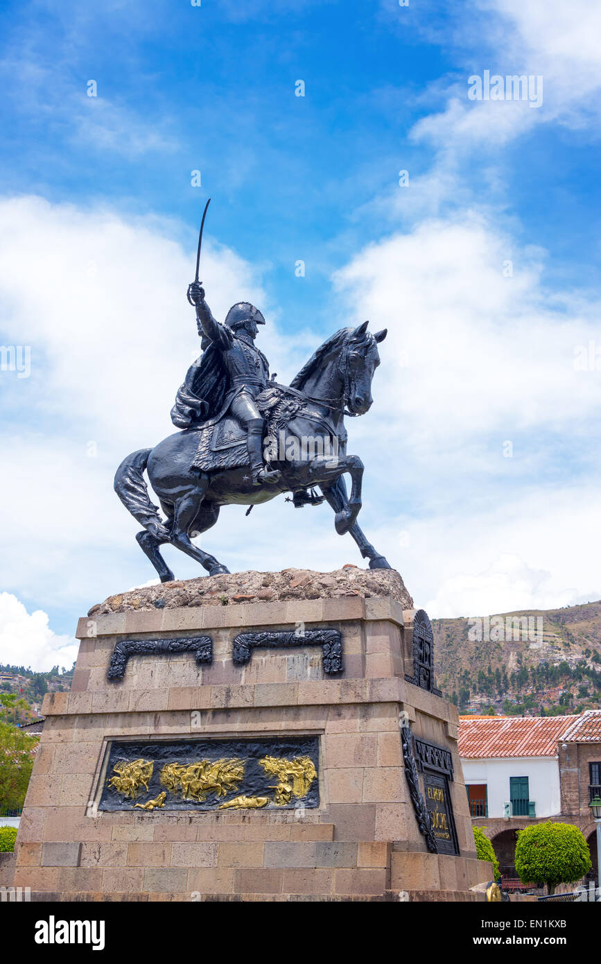 Statue of Mariscal Sucre in the Plaza de Armas of Ayacucho, Peru Stock Photo