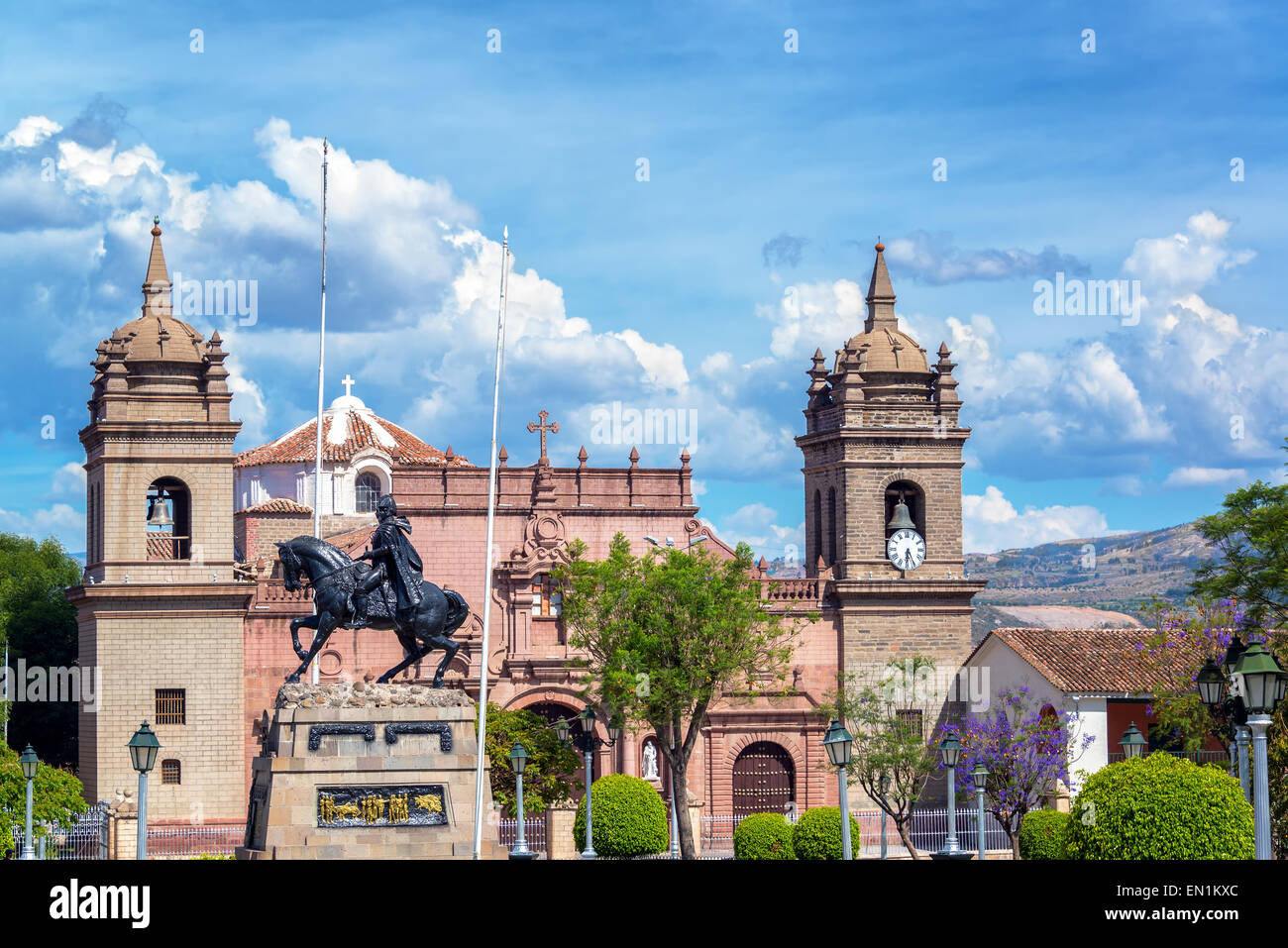 View of the cathedral and the Plaza de Armas in Ayacucho, Peru Stock Photo