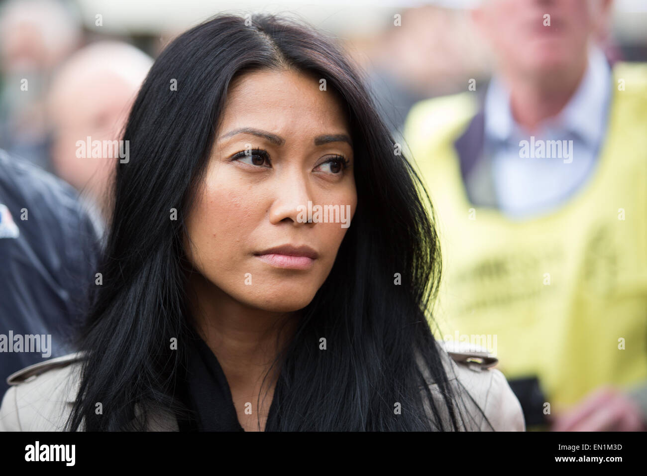 Paris, France. 25th Apr, 2015. Indonesian-born French singer and songwriter Anggun Cipta Sasmi participate in a demonstration to support Serge Atlaoui a Frenchman on death row in Indonesia. Serge Atlaoui has been detained on the island of Nusakambangan in Central Java, known as Indonesia's 'Alcatraz,' since he was sentenced to death in 2007 on drugs charges © Nicolas Kovarik/Pacific Press/Alamy Live News Stock Photo