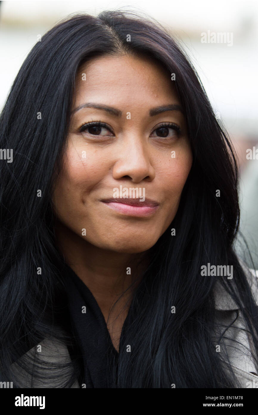 Paris, France. 25th Apr, 2015. Indonesian-born French singer and songwriter Anggun Cipta Sasmi participate in a demonstration to support Serge Atlaoui a Frenchman on death row in Indonesia. Serge Atlaoui has been detained on the island of Nusakambangan in Central Java, known as Indonesia's 'Alcatraz,' since he was sentenced to death in 2007 on drugs charges © Nicolas Kovarik/Pacific Press/Alamy Live News Stock Photo