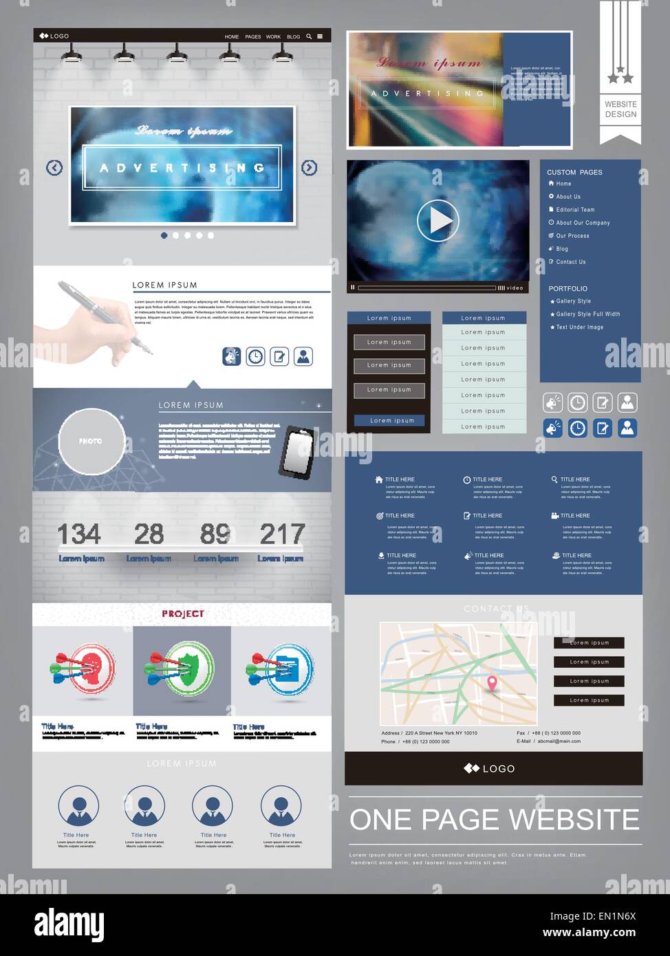 modern one page website design template in blue Stock Vector Image ...