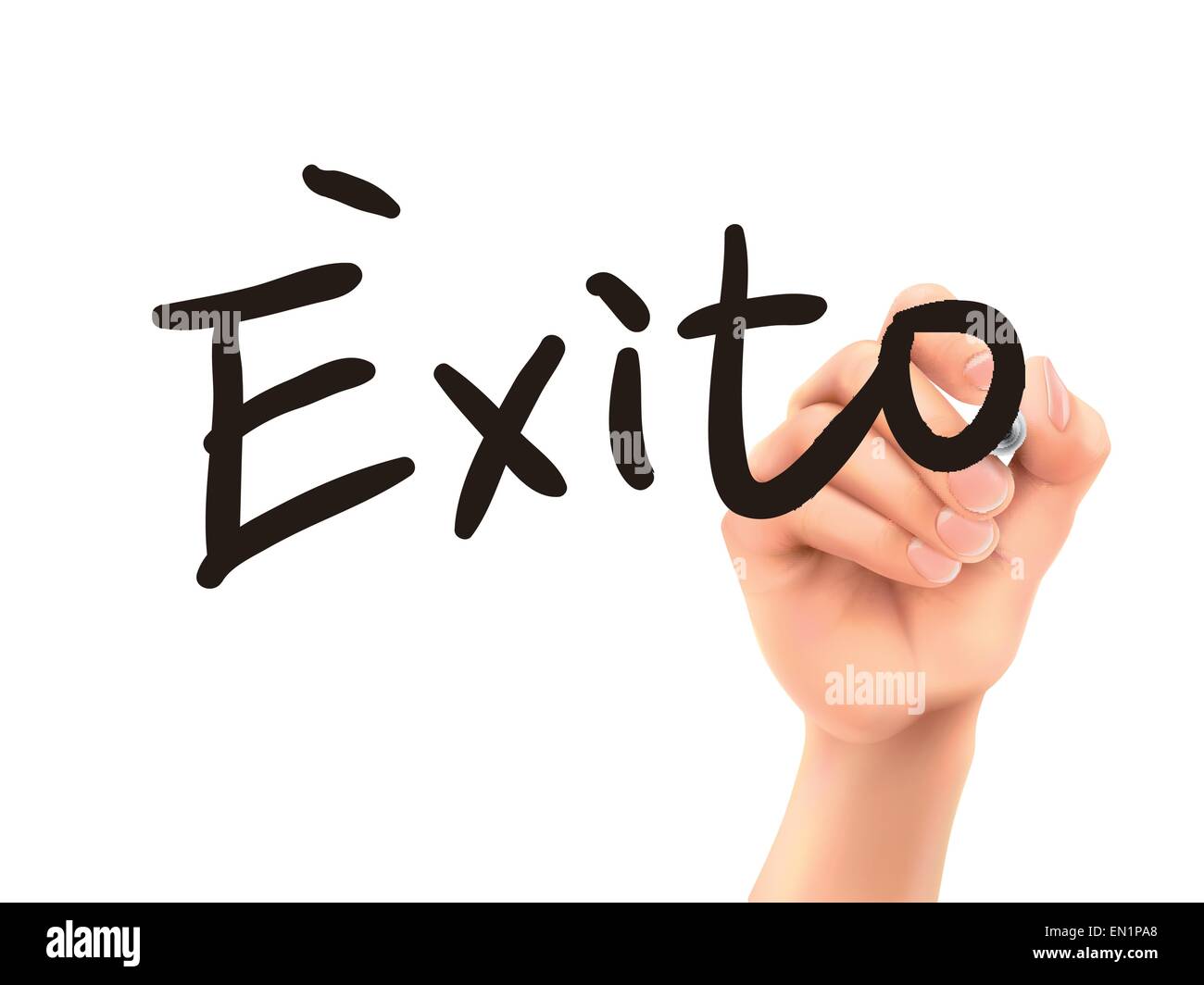 Spanish words for Success written by 3d hand on a transparent board