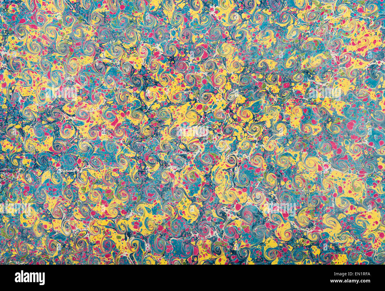 Pretty blue and yellow marble paper design in a full frame background pattern Stock Photo