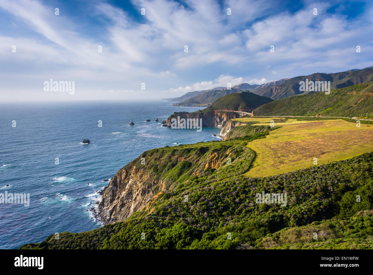 View of mountains along the Pacific Coast, in Big Sur, California. Stock Photo