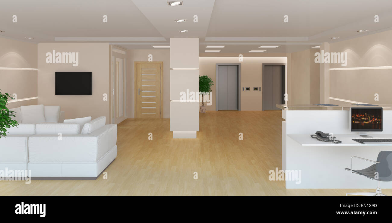 rendering of the office lobby Stock Photo