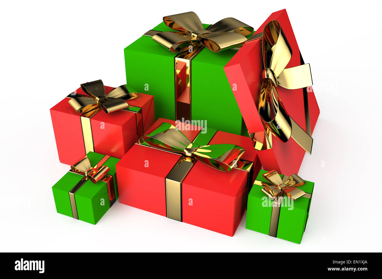 Gift red and green boxes isolated on white background Stock Photo - Alamy