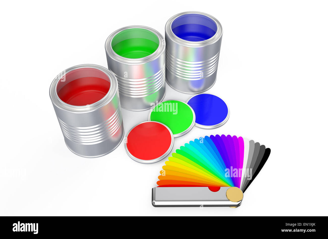 Cans with color paint and pantone color palette guide isolated on white ...