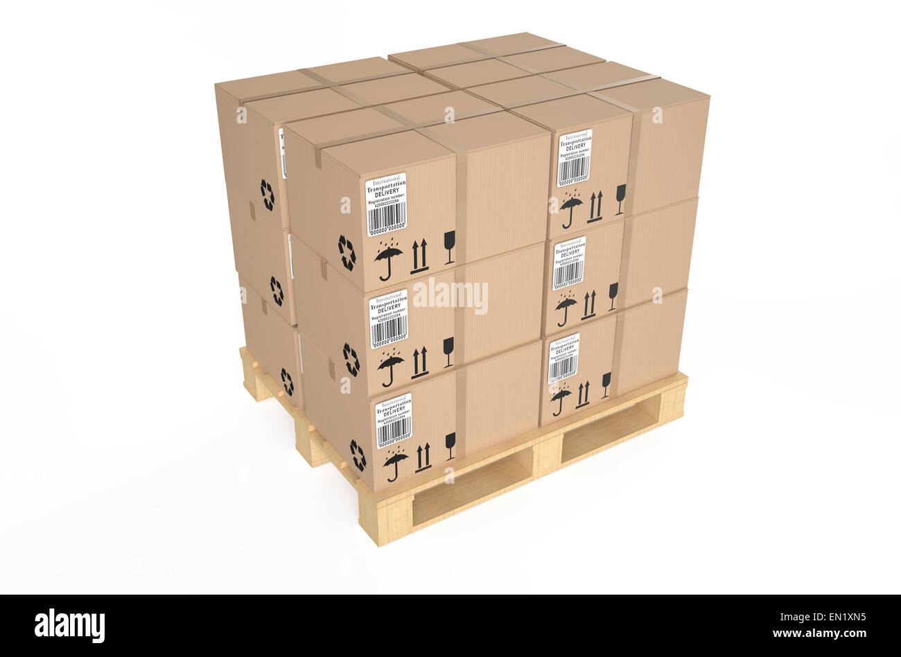 Cardboard boxes on pallet isolated on white background Stock Photo - Alamy