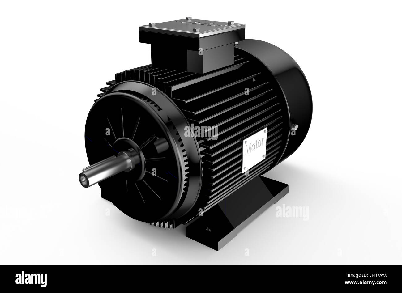 Industrial black electric motor  isolated on white background Stock Photo