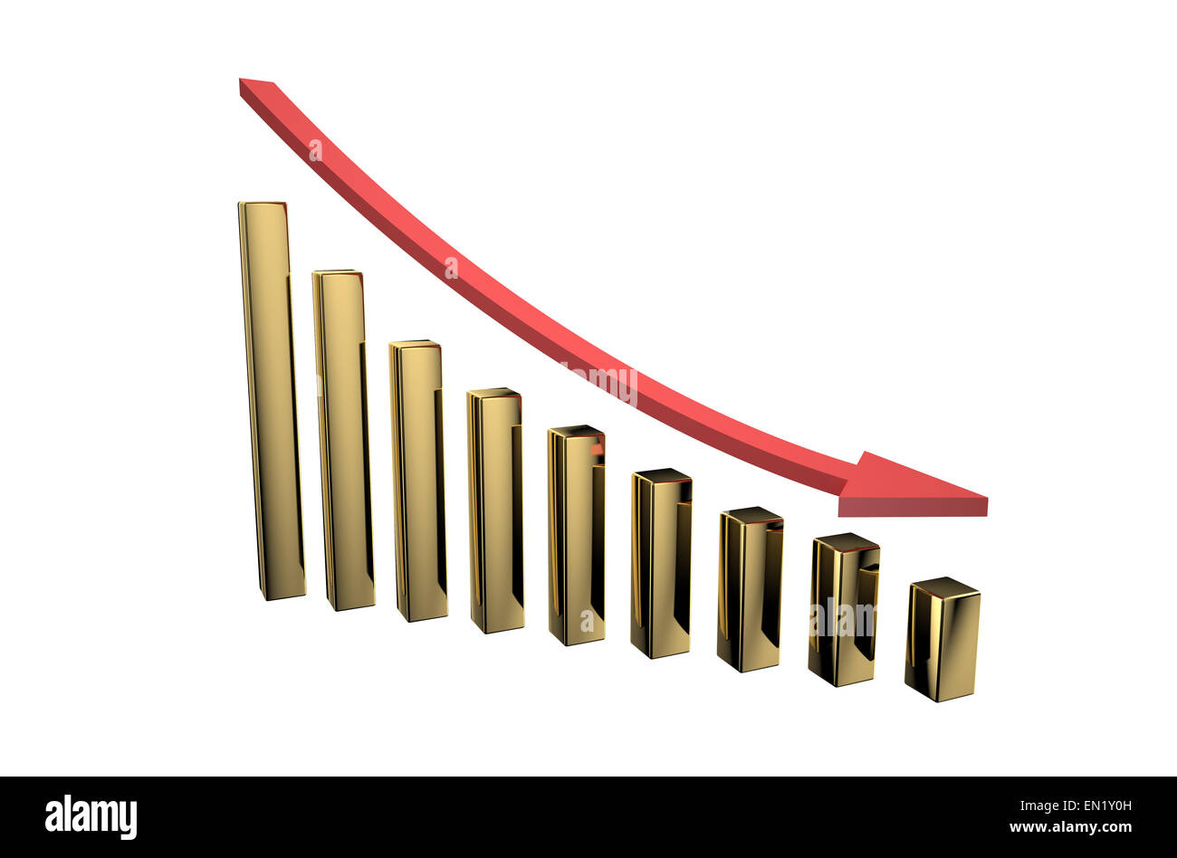 down golden chart with arrow isolated on white background Stock Photo ...