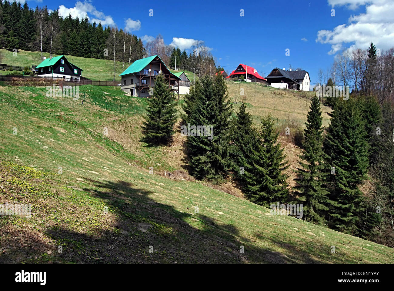 hamlets near Bobek hill in Moravskoslezske Beskydy mountains Stock Photo