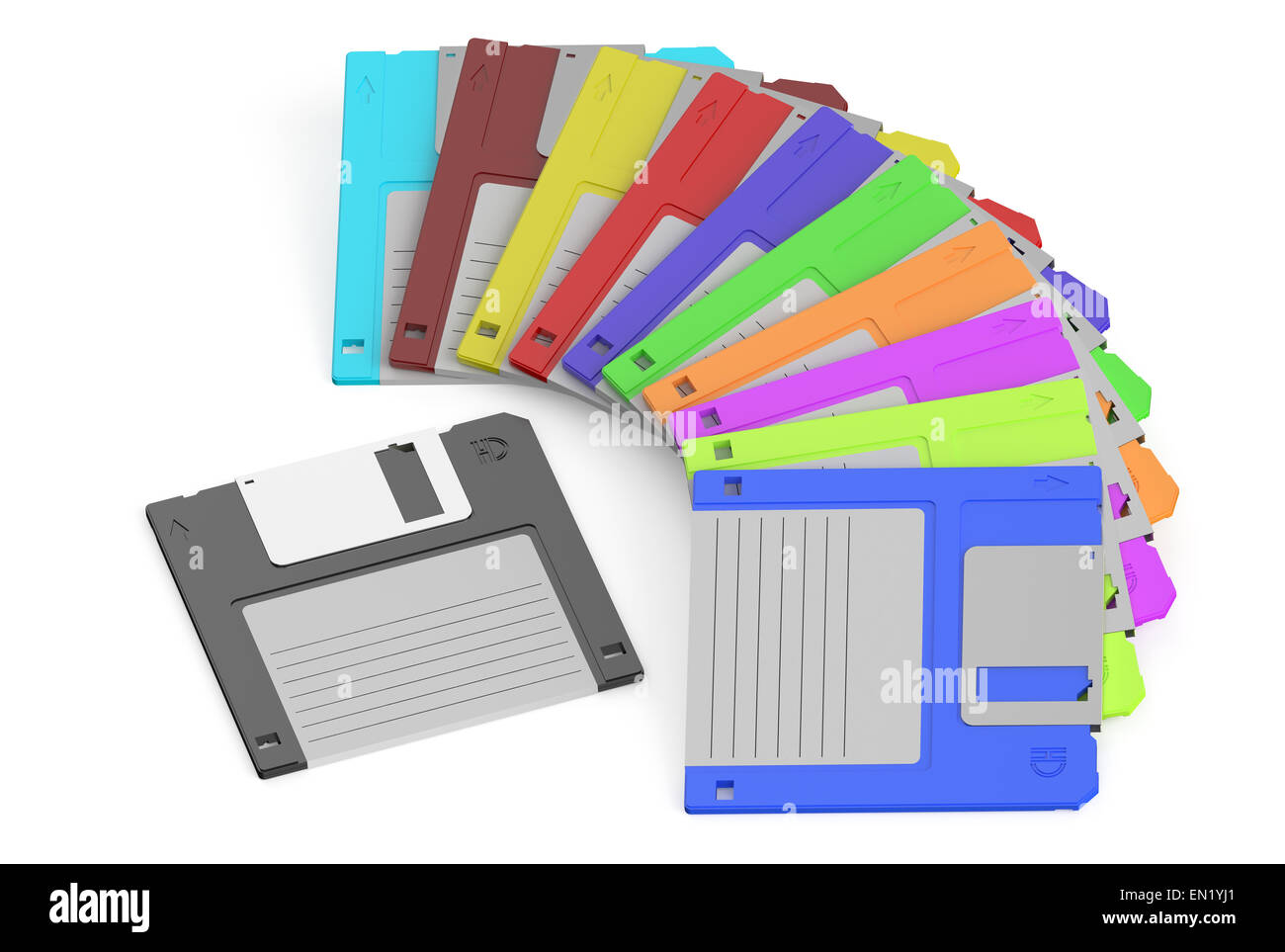 colored floppy disks isolated on white background Stock Photo