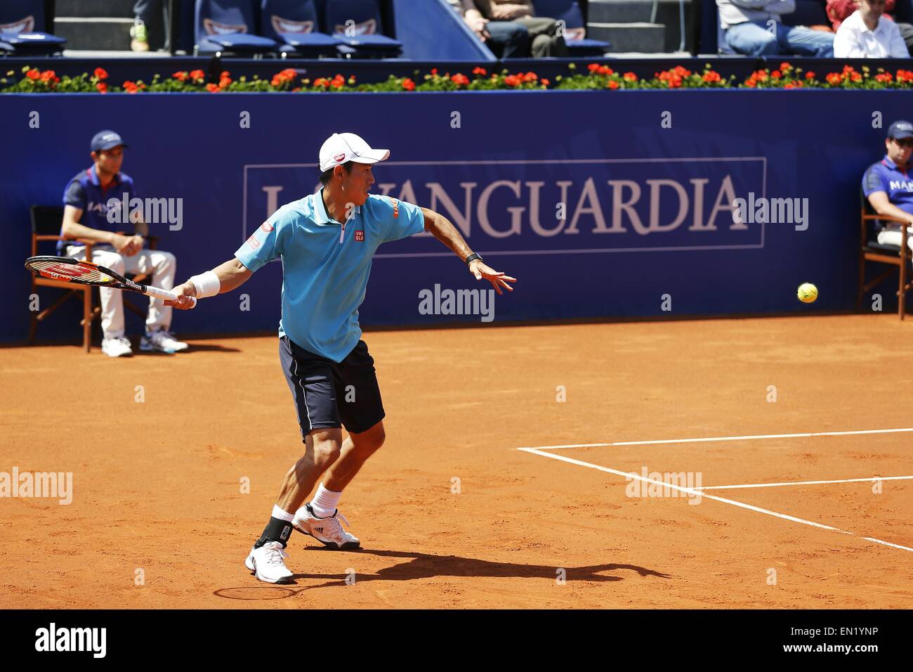 Barcelona, Spain, April 24, 2015. 24th Apr, 2015. Kei Nishikori (JPN) Tennis : Kei Nishikori of Japan in action during singls Quarter finals match against Roberto Bautista Agut of Spain on the Barcelona Open Banc Sabadell tennis tournament at the Real Club de Tenis de Barcelona in Barcelona, Spain, April 24, 2015 . © Mutsu Kawamori/AFLO/Alamy Live News Stock Photo