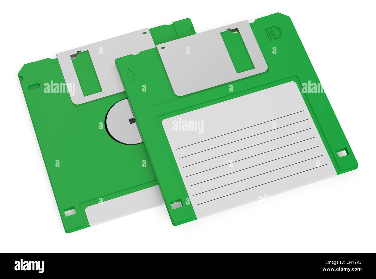green floppy disks isolated on white background Stock Photo