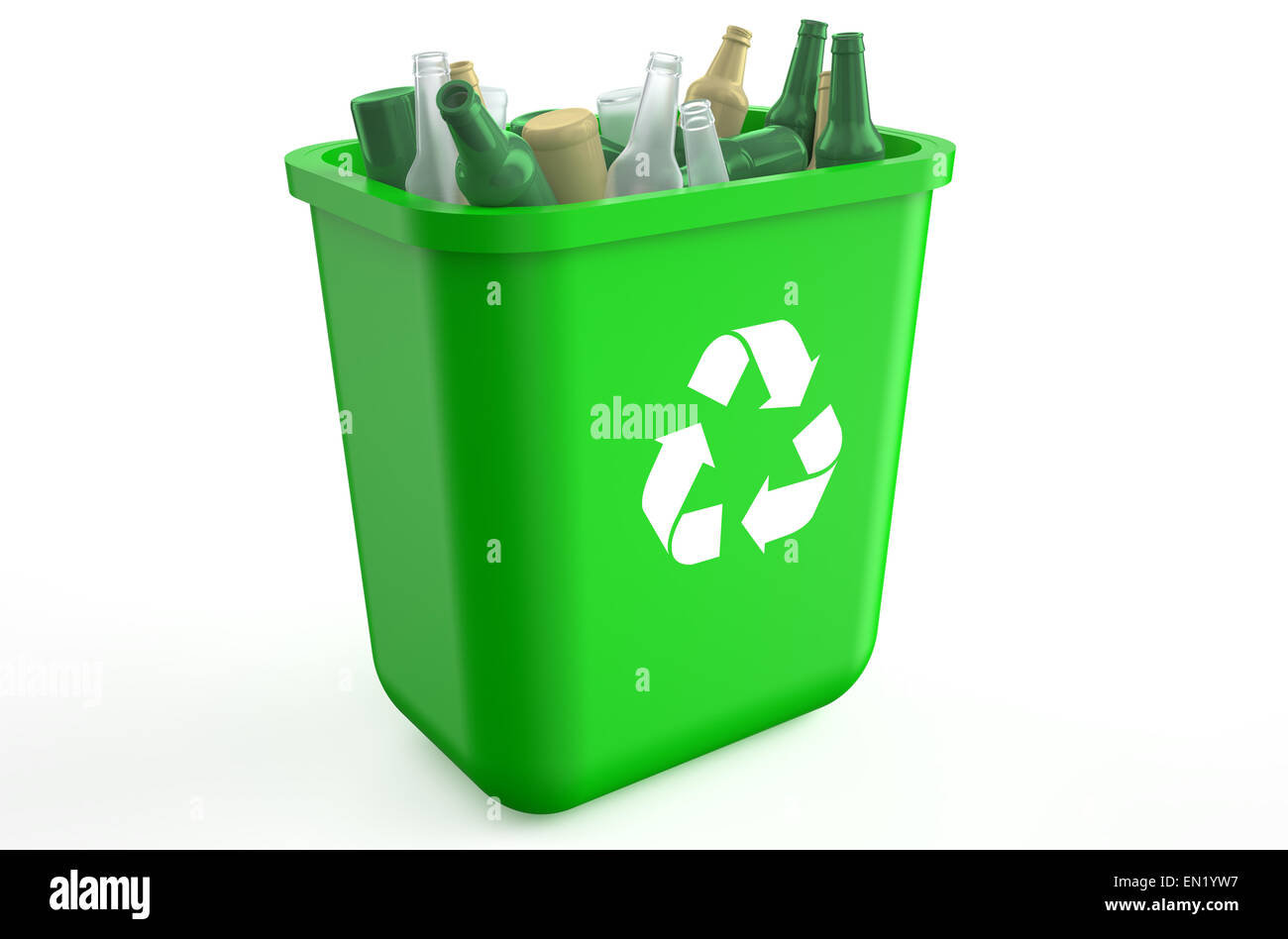 recycling container with glass bottles isolated on white background