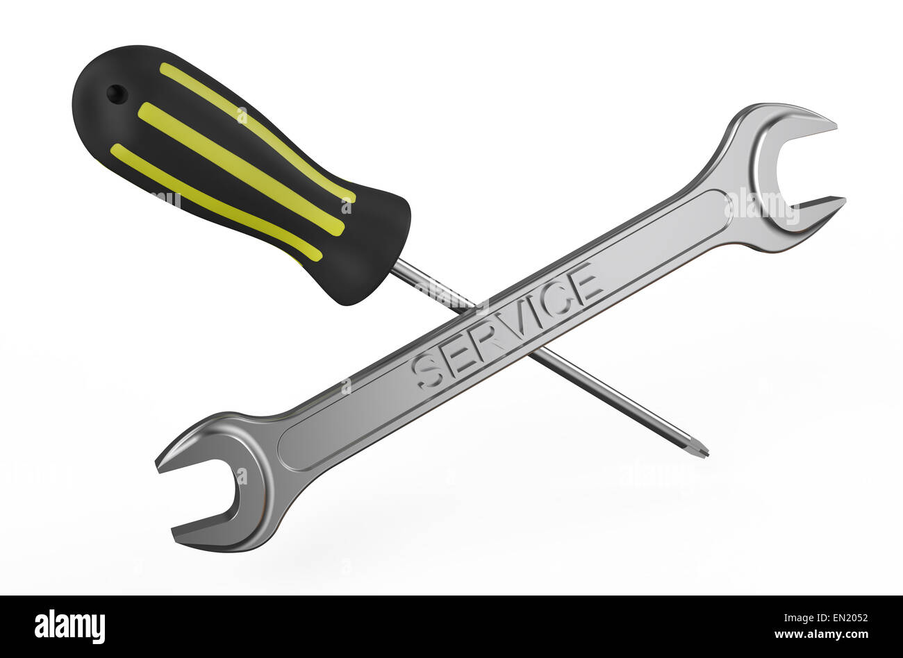 screwdriver and wrench, repair and service concept Stock Photo