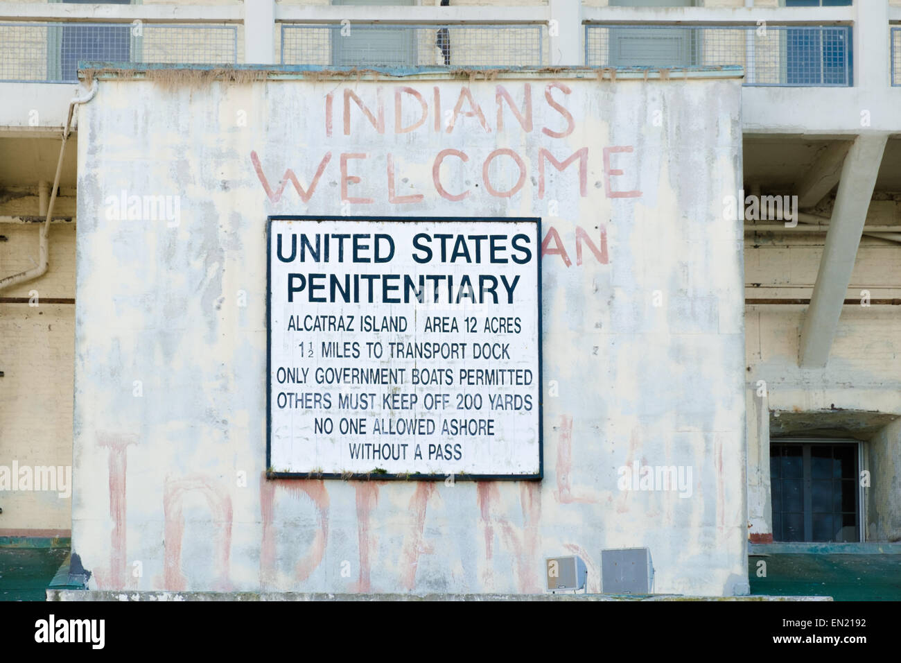 Alcatraz penitentiary welcome sign at the entrance Stock Photo