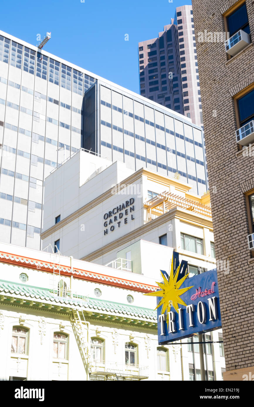 Street view of Orchard Garden hotel and Triton hotel San Francisco California USA Stock Photo