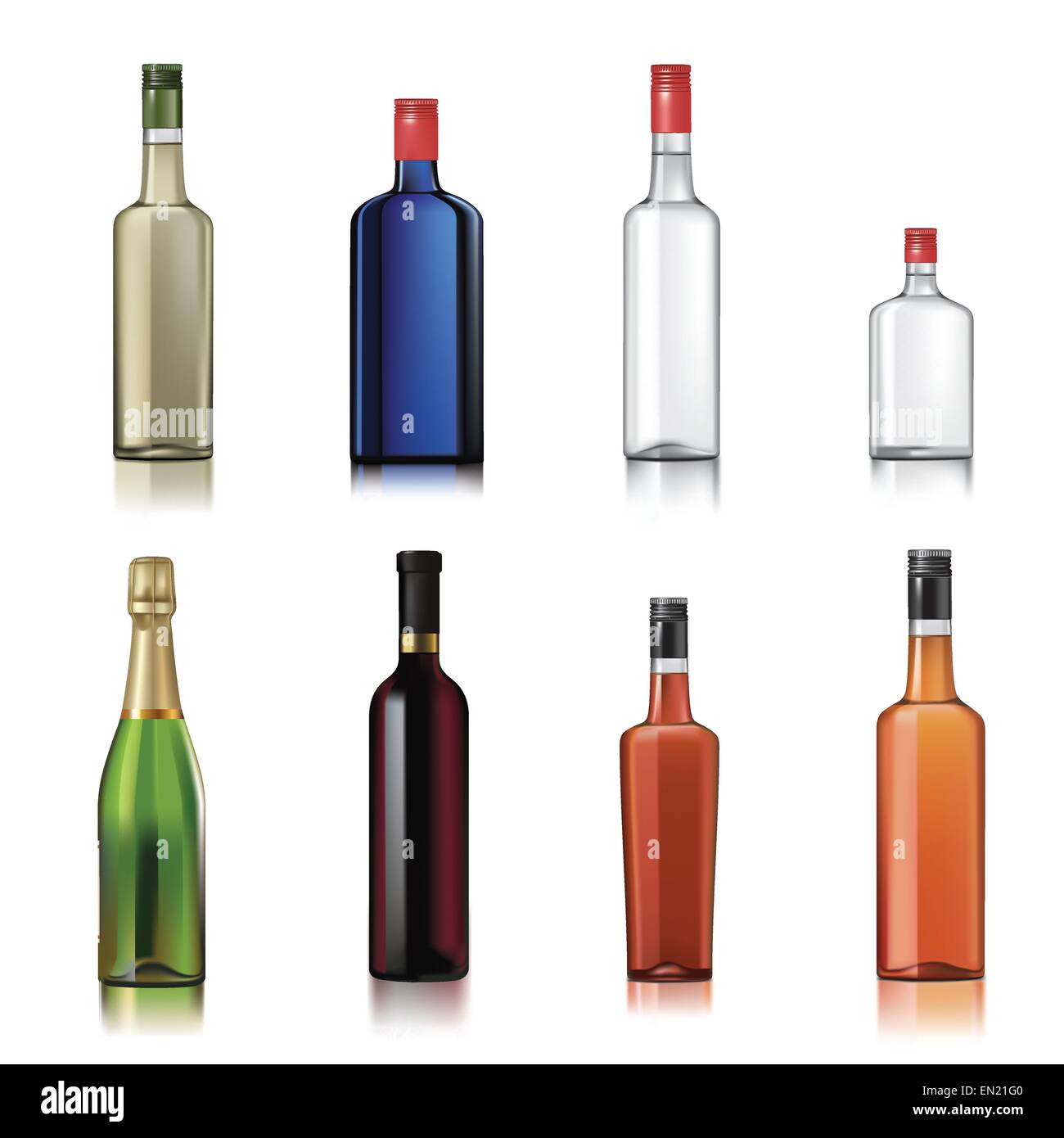 Set of alcohol bottles isolated on white. Vector illustration Stock Vector