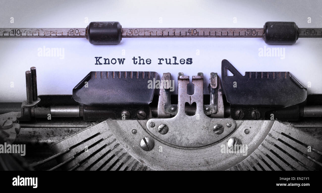 Vintage inscription made by old typewriter, know the rules Stock Photo