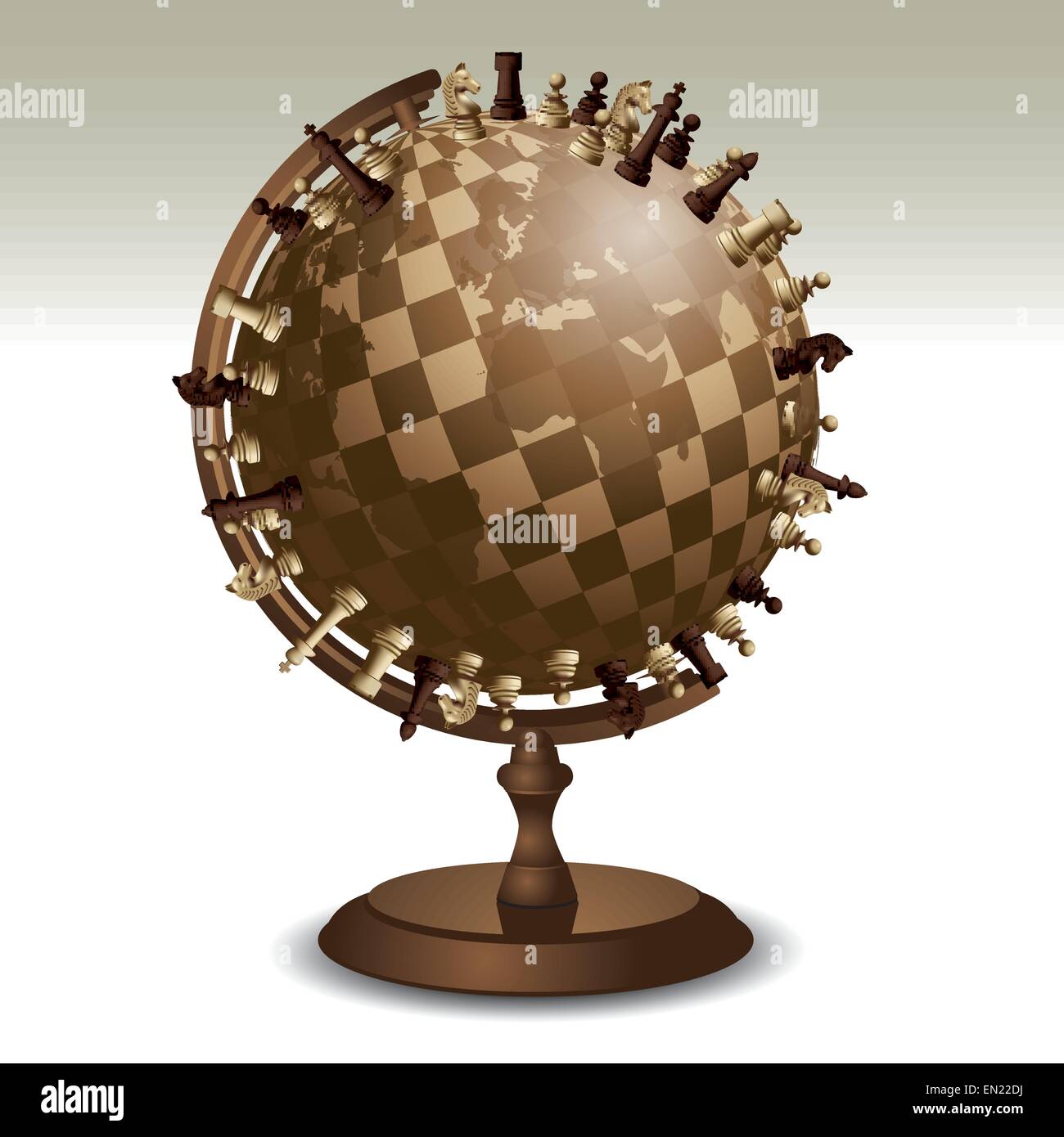 Chess pieces on a globe. Isolated on background. Vector illustration Stock Vector